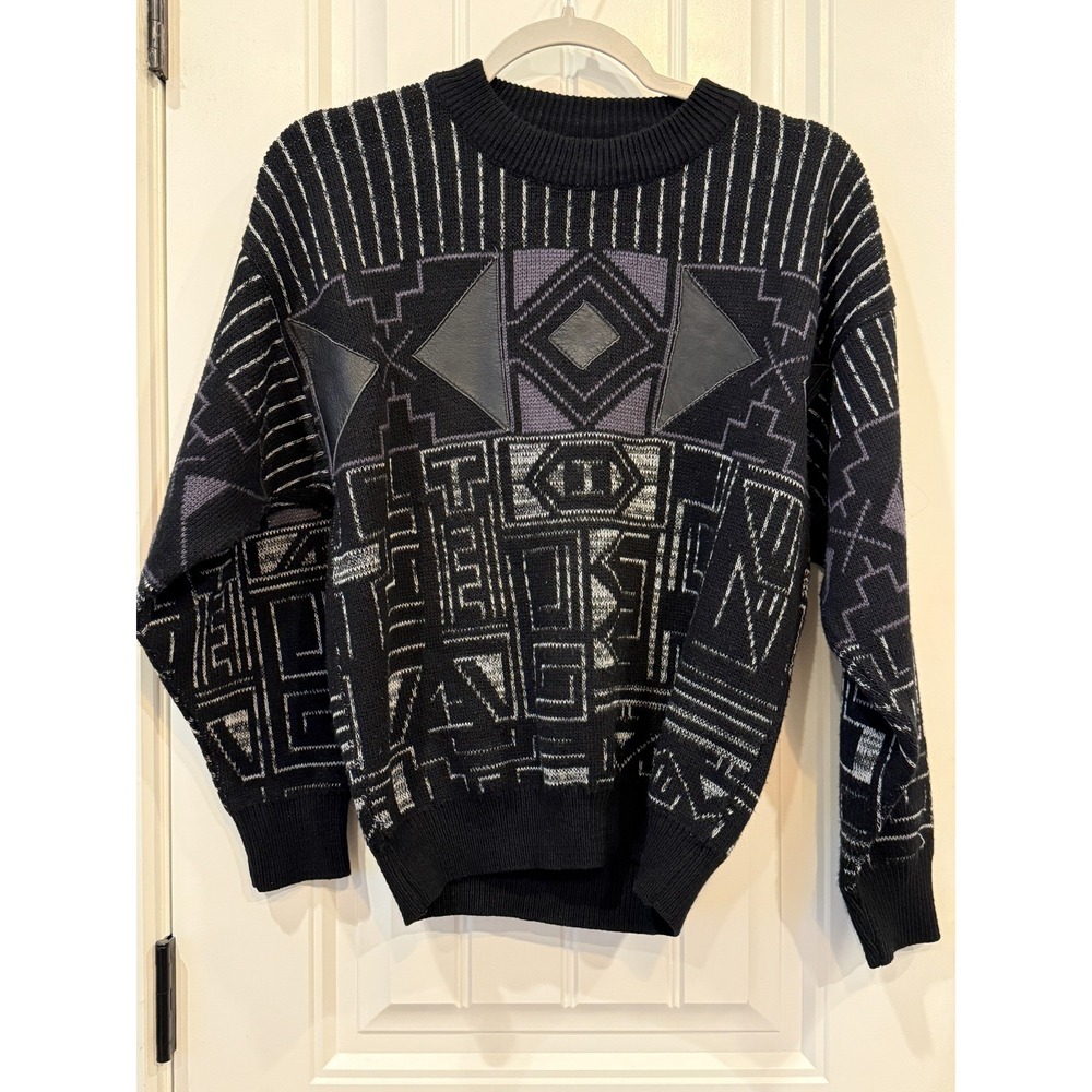 Vintage Colore‎ Collezione Sweater Sz S Black Purple Geometric Abstract Knit